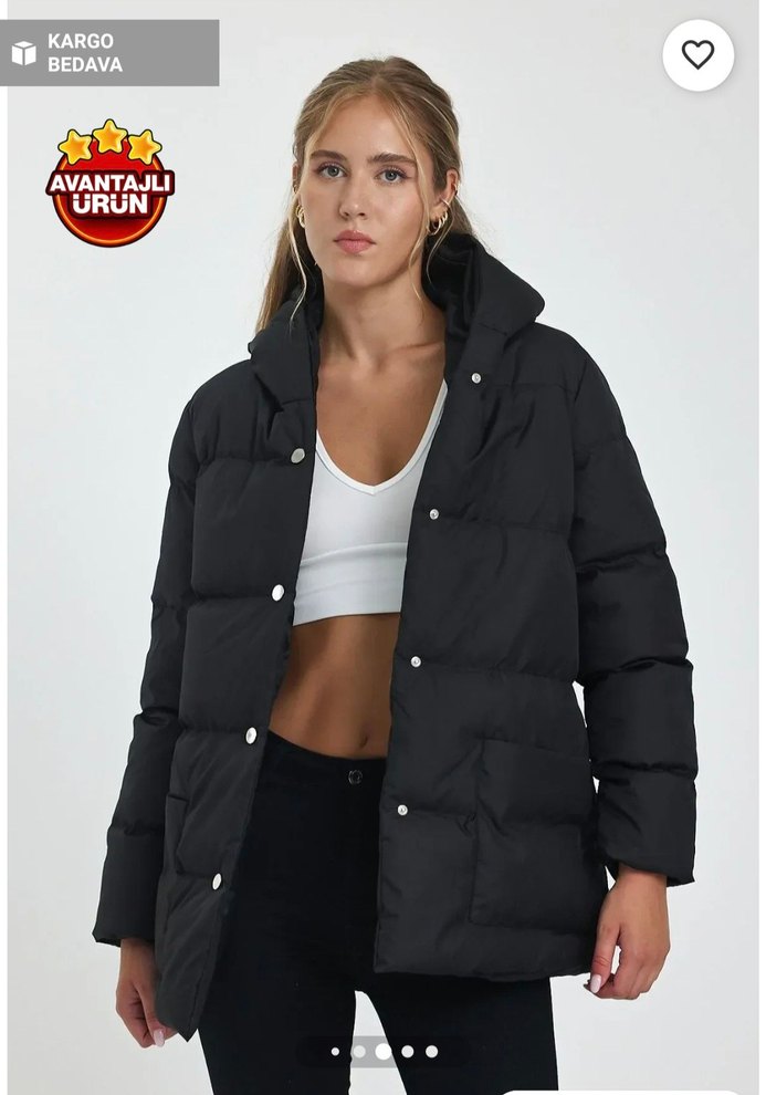 Düğmeli Siyah Midi Kadın Kış Montu - Görsel 2