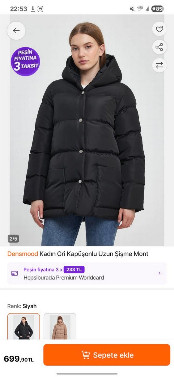 Düğmeli Siyah Midi Kadın Kış Montu - Görsel 3