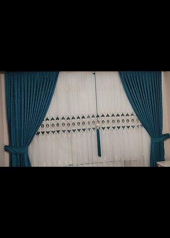 Koyu Mavi Nakışlı Geleneksel Perde - Görsel 3