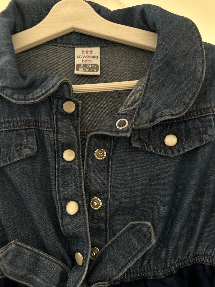 Kız Çocuk Kot Kumaşlı Uzun Kollu Elbise - Görsel 2