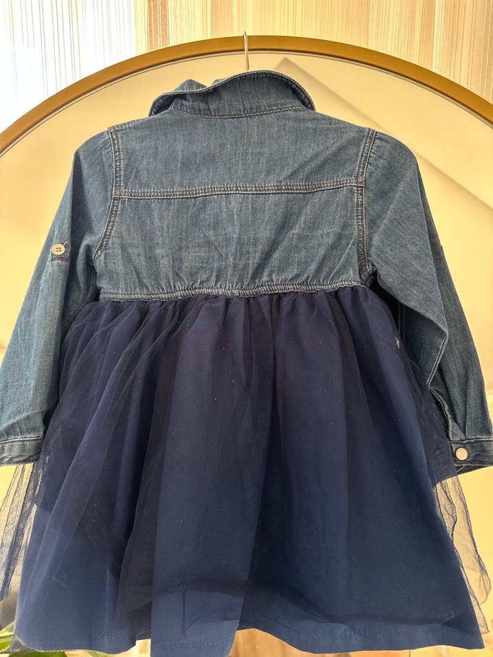 Kız Çocuk Kot Kumaşlı Uzun Kollu Elbise - Görsel 3