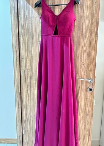 Bordo Uzun Drapeli Abiye Elbise - Görsel 4