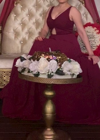 Bordo Uzun Drapeli Abiye Elbise - Görsel 7