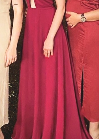 Bordo Uzun Drapeli Abiye Elbise - Görsel 2