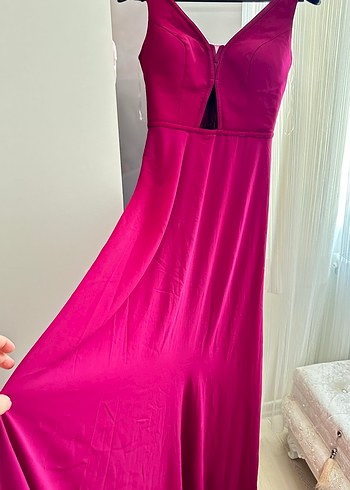 Bordo Uzun Drapeli Abiye Elbise - Görsel 5