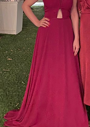 Bordo Uzun Drapeli Abiye Elbise - Görsel 6