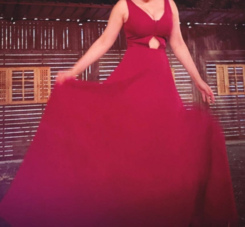 Bordo Uzun Drapeli Abiye Elbise - Görsel 3