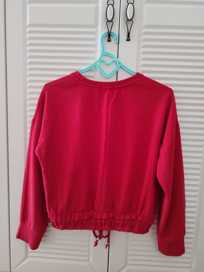 Kırmızı Kadın Sweatshirt, Uzun Kollu, Rahat Kesim - Görsel 2