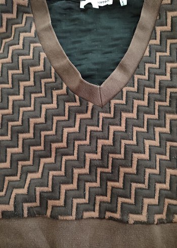 Kahverengi V Yaka Kadın Triko Süveter - Görsel 2
