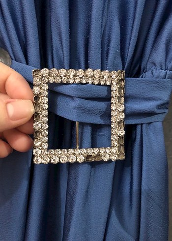 Drapeli Mavi Uzun Kadın Elbise - Görsel 4