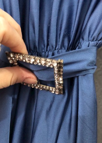 Drapeli Mavi Uzun Kadın Elbise - Görsel 3