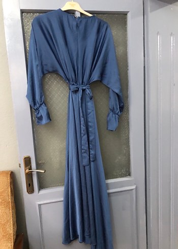 Drapeli Mavi Uzun Kadın Elbise - Görsel 7