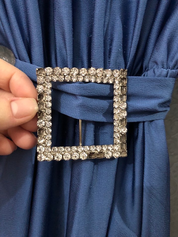 Drapeli Mavi Uzun Kadın Elbise - Görsel 4