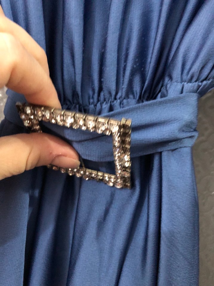 Drapeli Mavi Uzun Kadın Elbise - Görsel 3