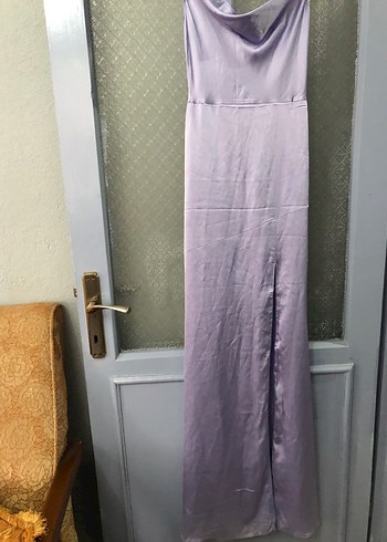 Mor Uzun Askılı Drapeli Kadın Elbise - Görsel 2