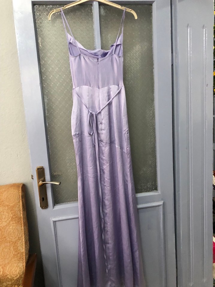 Mor Uzun Askılı Drapeli Kadın Elbise - Görsel 5