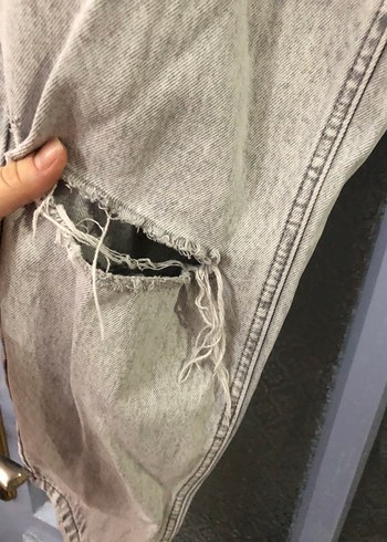 Gri Bol Kesim  Kot Pantolon - Görsel 7