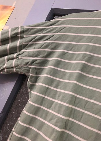 Uzun Kollu Yeşil Çizgili Salaş Kadın Kazak - Görsel 3