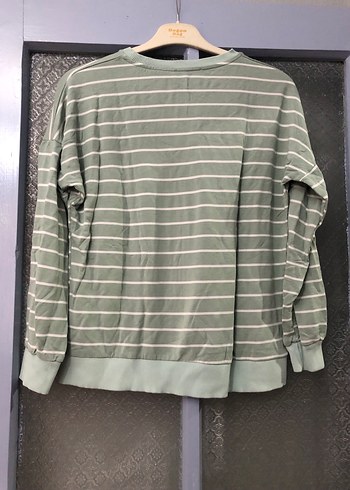 Uzun Kollu Yeşil Çizgili Salaş Kadın Kazak - Görsel 5