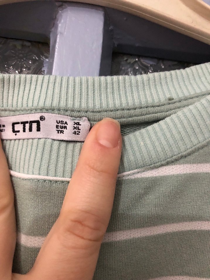 Uzun Kollu Yeşil Çizgili Salaş Kadın Kazak - Görsel 4