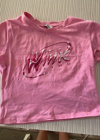 winx yazılı Pembe Parlak Baskılı Kısa Kollu Tişört