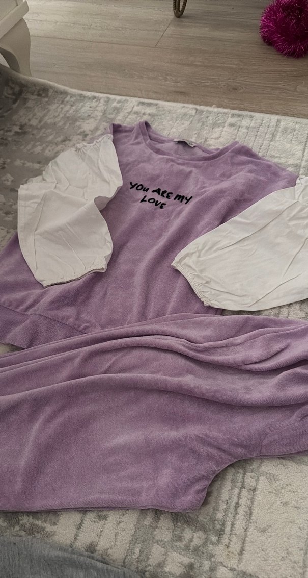 Mor Renkli Bağcıklı Kız Eşofman Takımı - Görsel 4