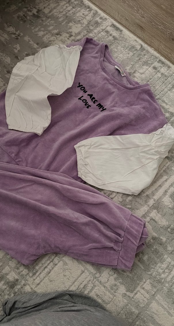 Mor Renkli Bağcıklı Kız Eşofman Takımı - Görsel 2