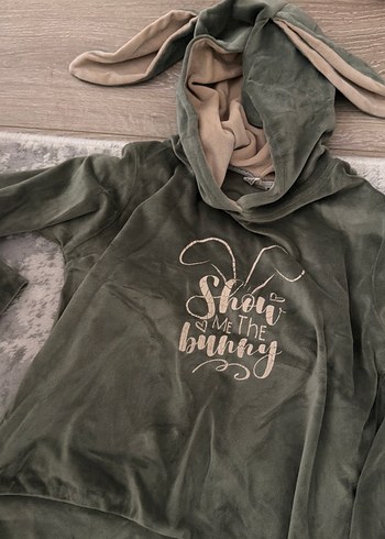 Kızlar için Salaş Kesim Nakışlı Haki Eşofman - Görsel 2