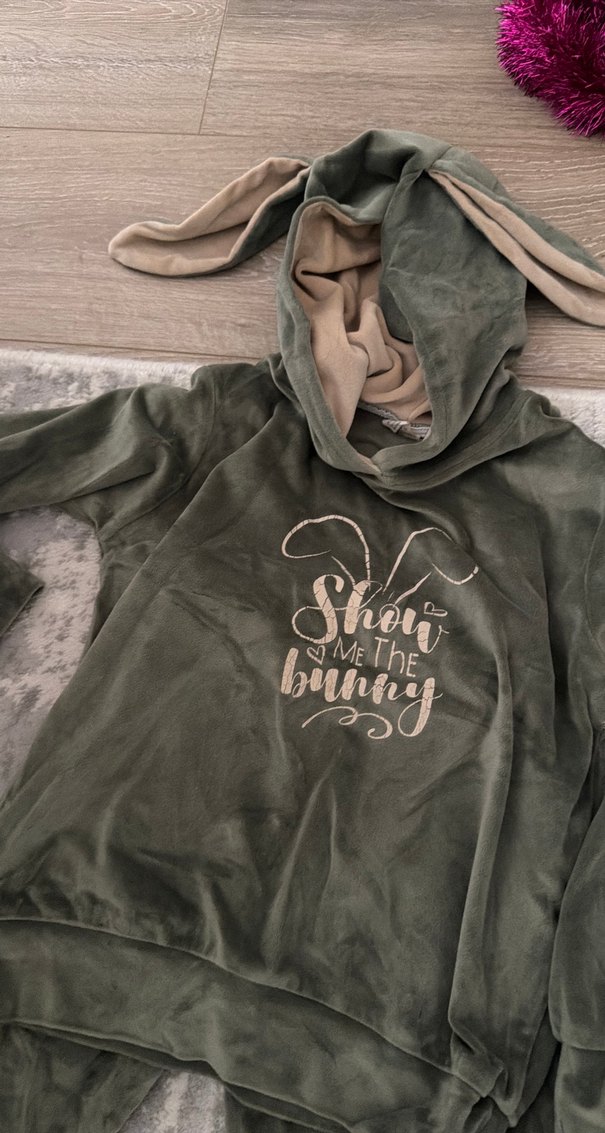 Kızlar için Salaş Kesim Nakışlı Haki Eşofman - Görsel 2