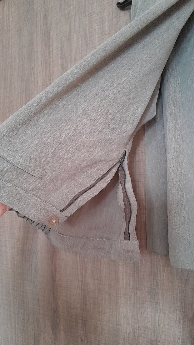 Bej Gri Salaş Keten Kadın Pantolon - Görsel 2