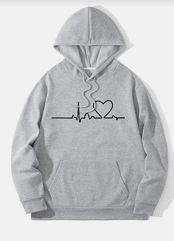 Baskılı kapşonlu sweatshirt siyah ve gri renkleri mevcut 