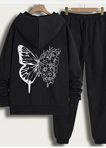 Baskılı kapşonlu sweatshirt siyah ve gri renkleri mevcut