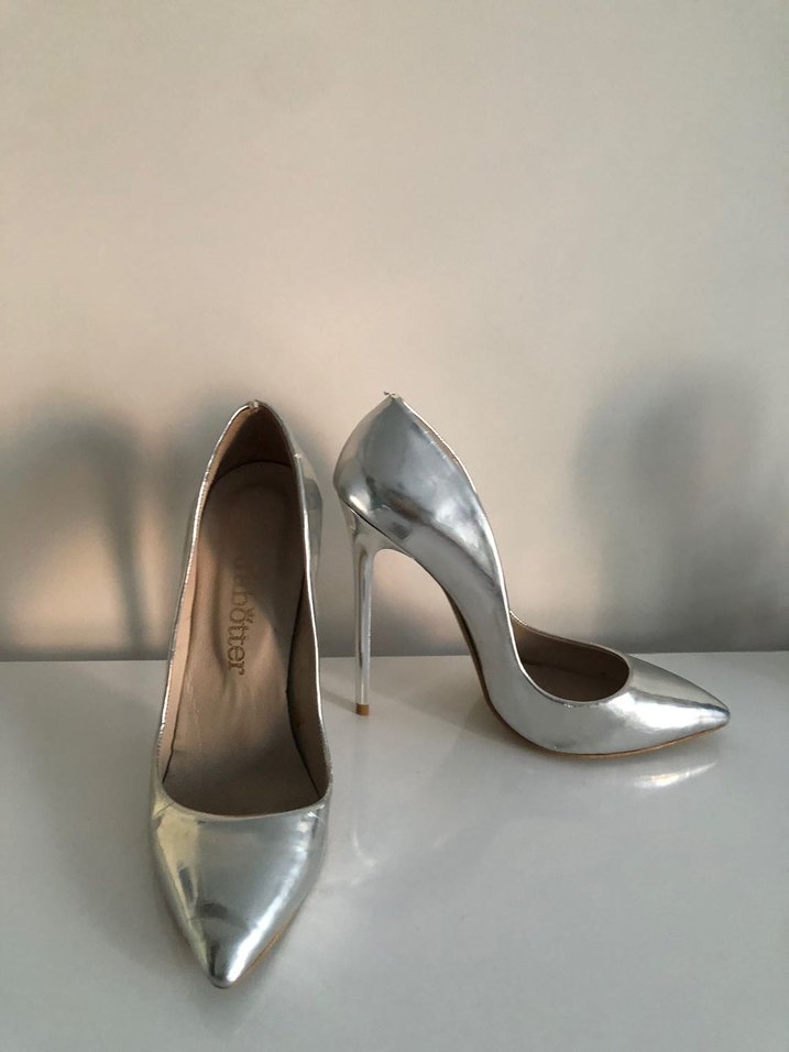 Kadın Gri Metalik Jabotter Stiletto Topuklu - Görsel 2