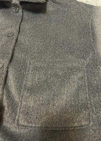 Gri Düğmeli kısa Kadın Kaban - Görsel 3