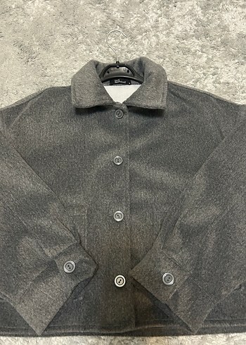 Gri Düğmeli kısa Kadın Kaban - Görsel 5