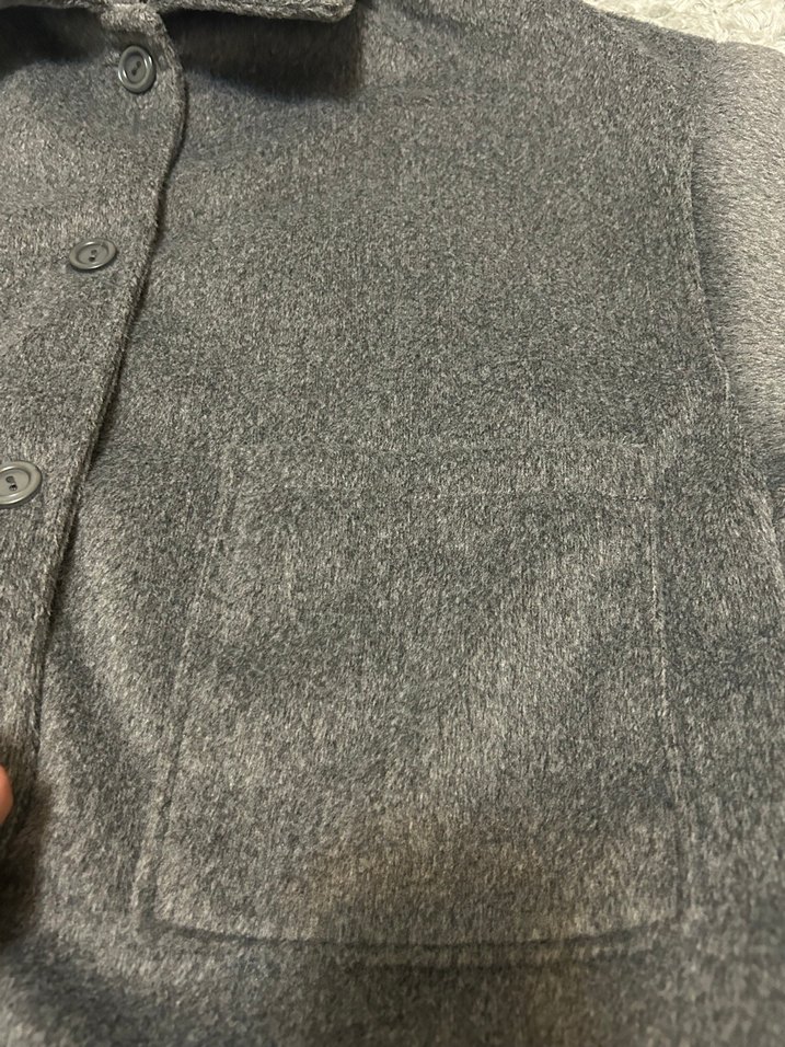 Gri Düğmeli kısa Kadın Kaban - Görsel 3