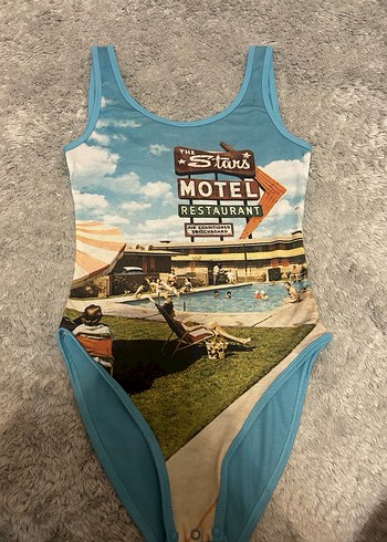 Mavi Baskılı Retro Kadın Mayo - Görsel 2