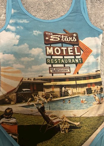 Mavi Baskılı Retro Kadın Mayo - Görsel 3