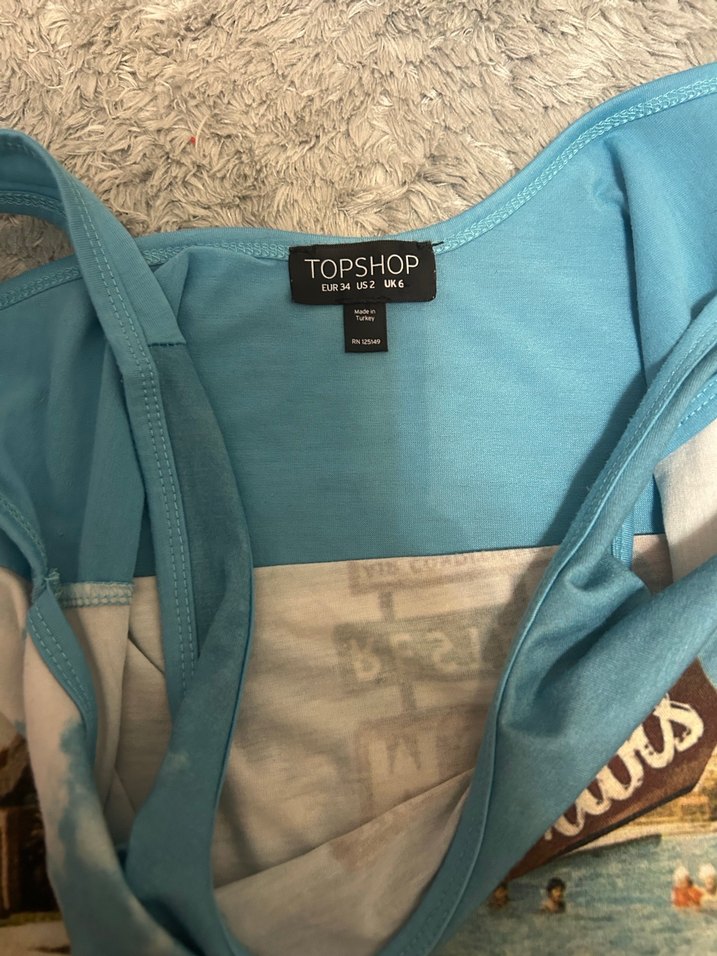 Mavi Baskılı Retro Kadın Mayo - Görsel 4