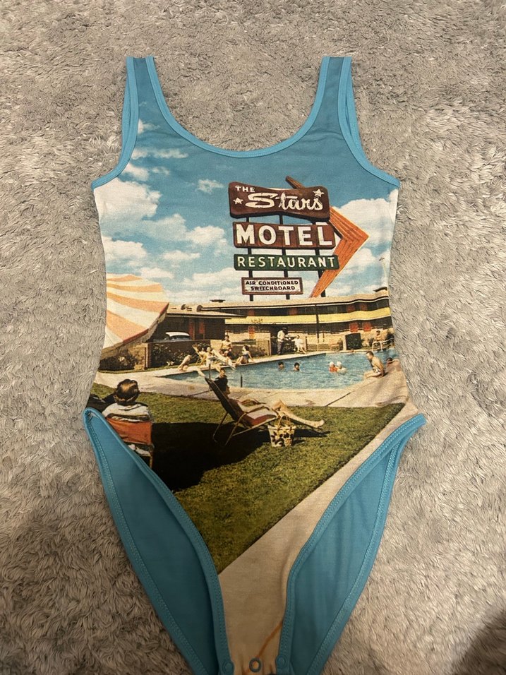 Mavi Baskılı Retro Kadın Mayo - Görsel 2