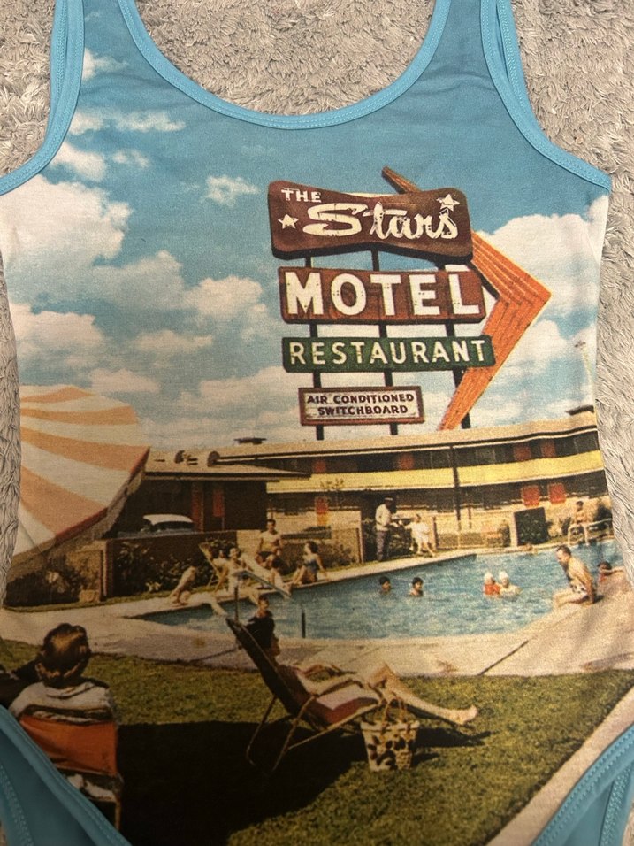 Mavi Baskılı Retro Kadın Mayo - Görsel 3