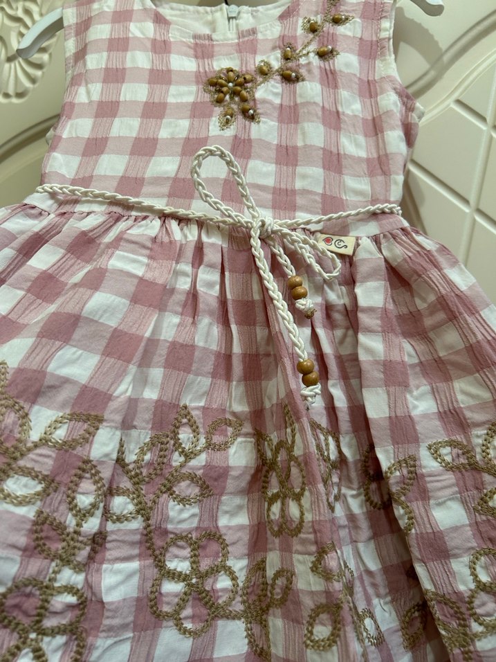 Nakışlı Pembe Kız Çocuk Elbise - Görsel 2