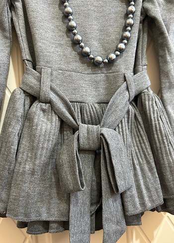 Kız Çocuk Gri Pilili Triko Elbise - Görsel 2