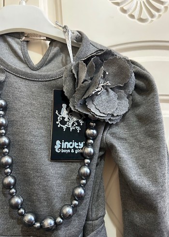 Kız Çocuk Gri Pilili Triko Elbise - Görsel 3