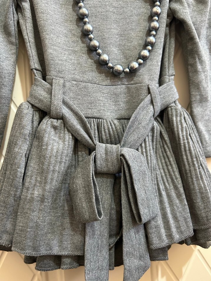 Kız Çocuk Gri Pilili Triko Elbise - Görsel 2