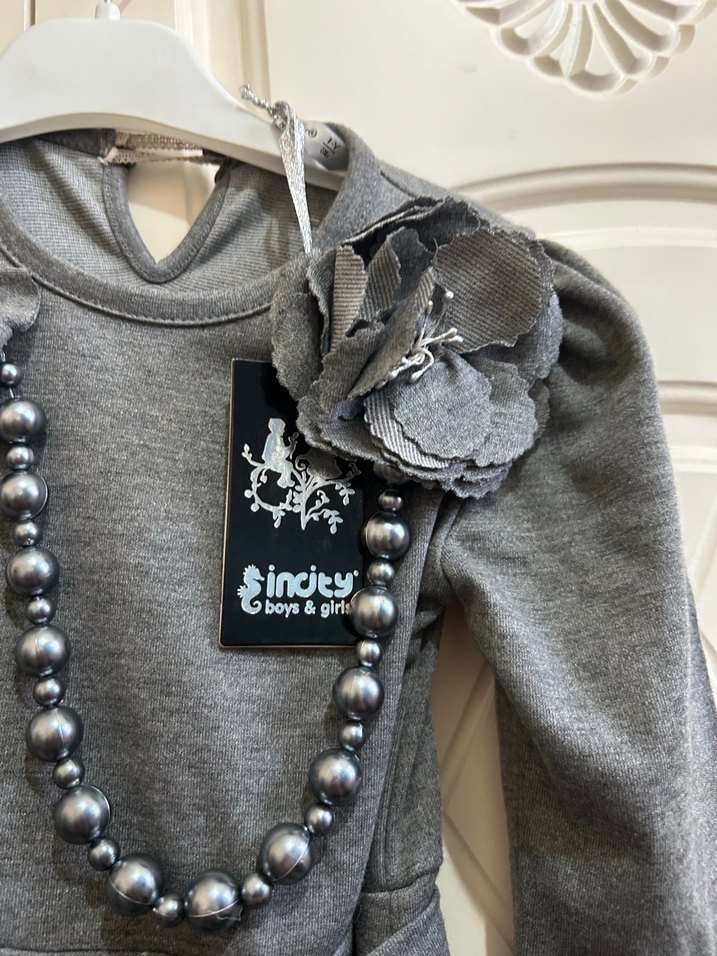 Kız Çocuk Gri Pilili Triko Elbise - Görsel 3