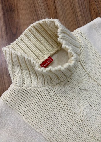 Beyaz Bohem Örgü Boğazlı Kazak - Görsel 2