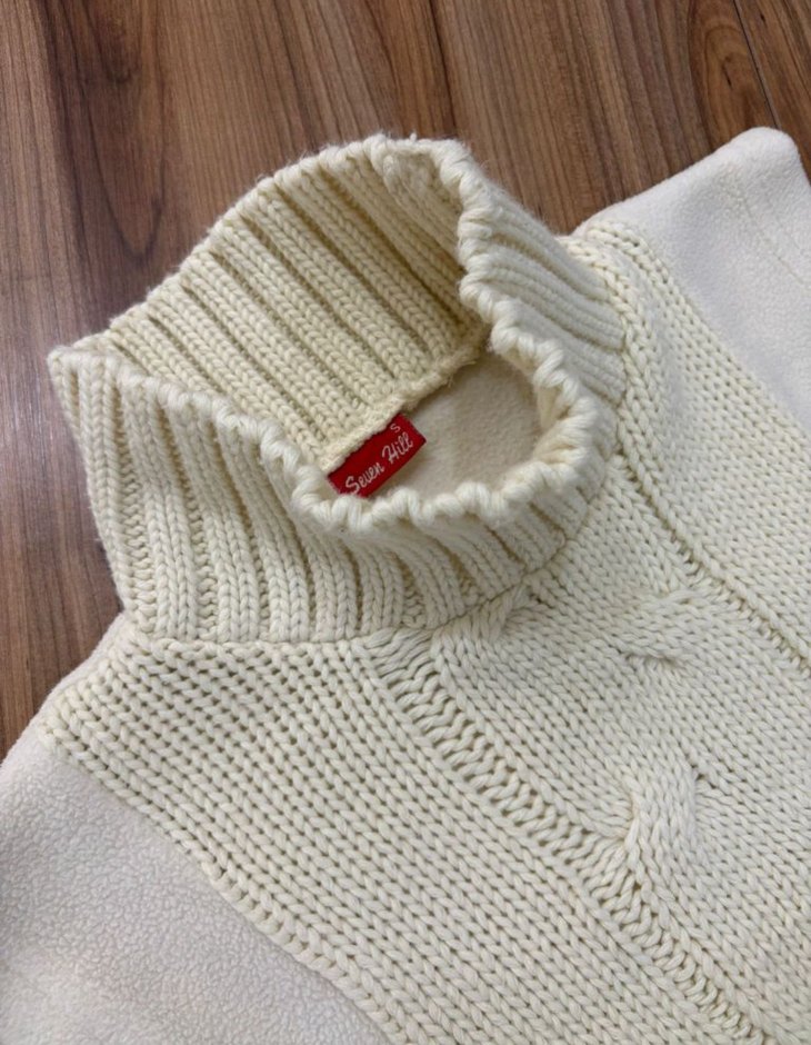 Beyaz Bohem Örgü Boğazlı Kazak - Görsel 2