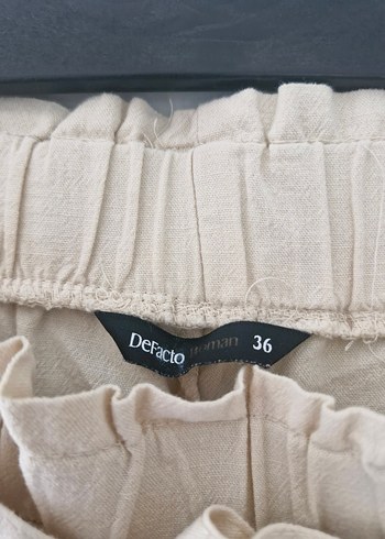 Defacto Bej Keten Kuşak Detaylı Yüksek Bel Mini Şort - Görsel 3