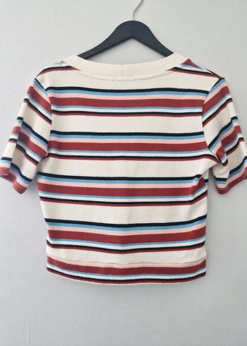 Bershka Düğmeli Çizgili Kadın Kısa Kollu Bluz - Görsel 3